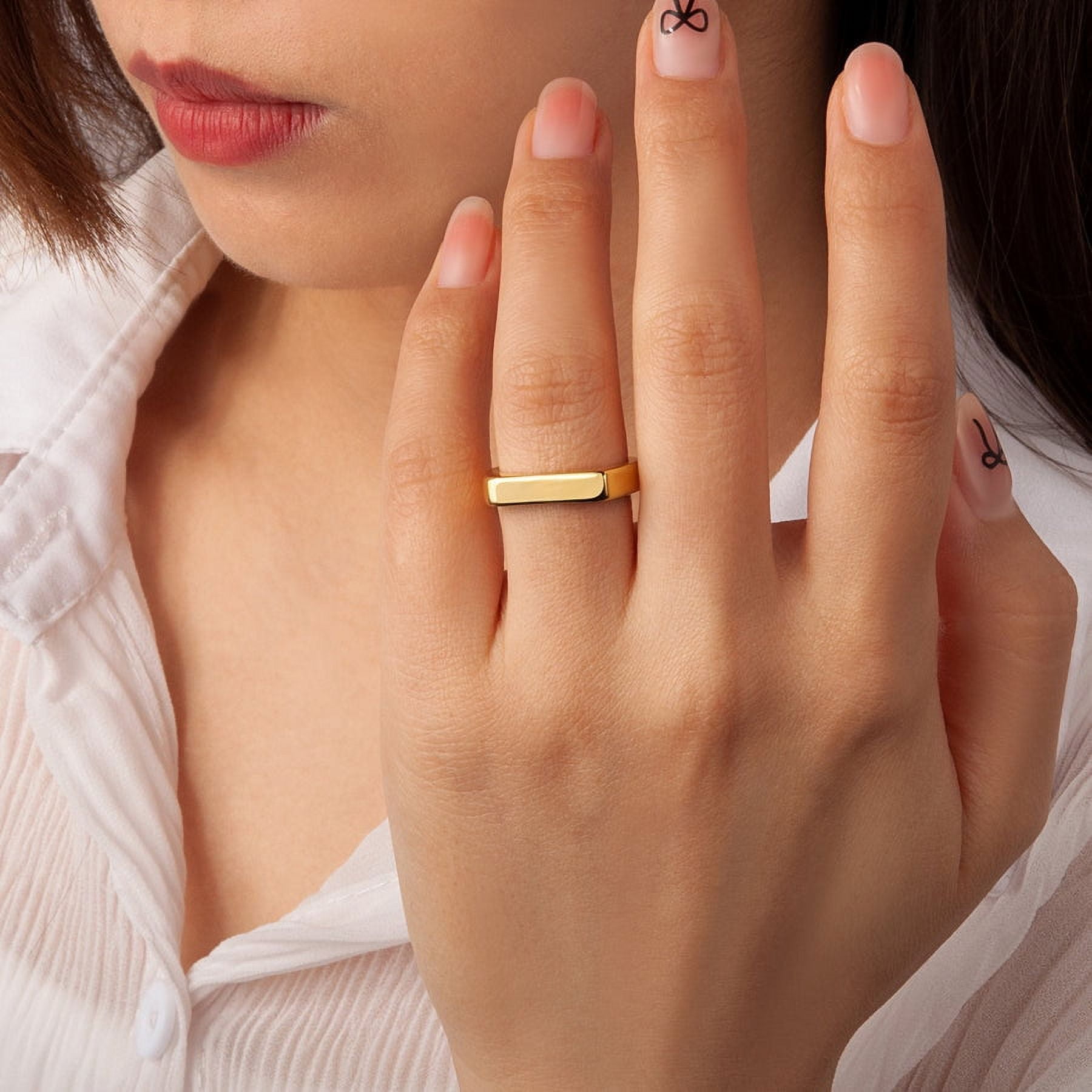 Anavia Stainless Steel Horizontal Bar Statement Ring, Signet Style, 5-12 US