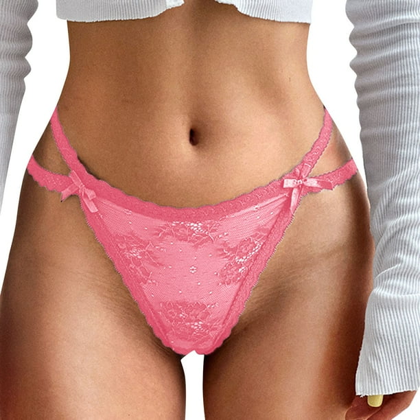 Gibobby Lencería para mujer sexy tangas Ropa interior transparente de encaje con bordado de flores para mujer, Tanga Sexy, calzoncillos transparentes transparentes(Rosa, XL)