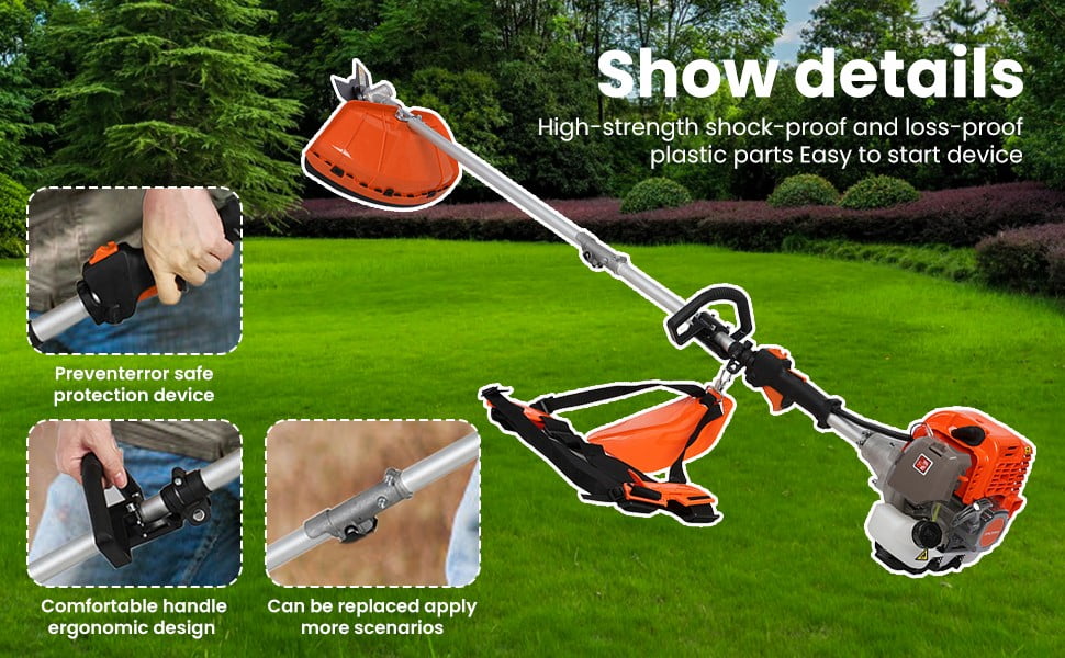 Floseru Gas Weed Eater, 52cc 2-Stroke 5 in 1 Multi-Functional Petrol Hedge Trimmer Chainsaw Brush Cutter Weed Wacker Weed Eater Gas Powered String Trimmer