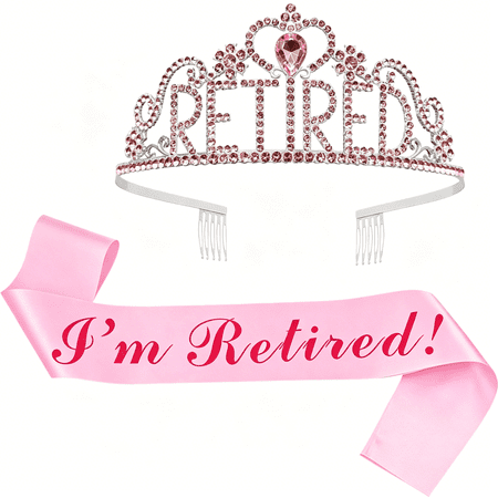 TELOLY Retirement Party Decorations Tiara/Crown,Sash for Women Retirement Gifts,Retirement Party Supplies,Gifts,Favors(Pink)
