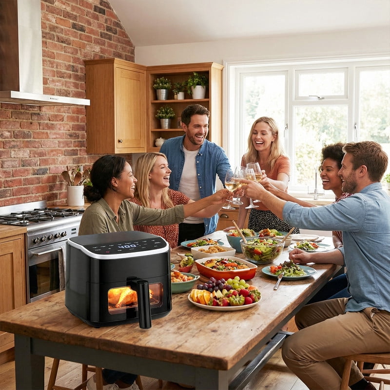 Dozzle 4QT Visual Window Air Fryer, 1500W Touchscreen Display with 8 Cooking Presets, Automatic Shut-Off, Nonstick Basket Dishwasher Safe, 60-Minute Timer, Up to 400°F, Black