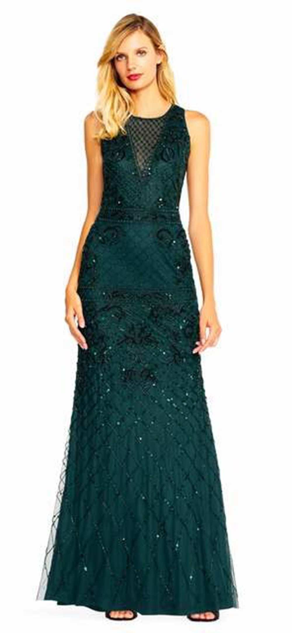 Adrianna Papell - Adrianna Papell Beaded Halter Gown Illusion V