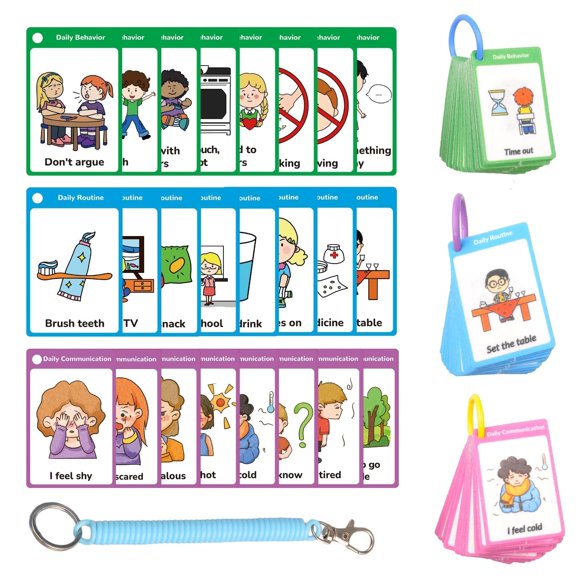 CHEFAN 120 Pcs Cartes de Communication pour Autisme Retard de Discours Non Vertical Enfants et Adultes, Besoins Spéciaux Aide Visuelle Cartes d'Apprentissage des Langues Sentiments Émotions Cartes Flash