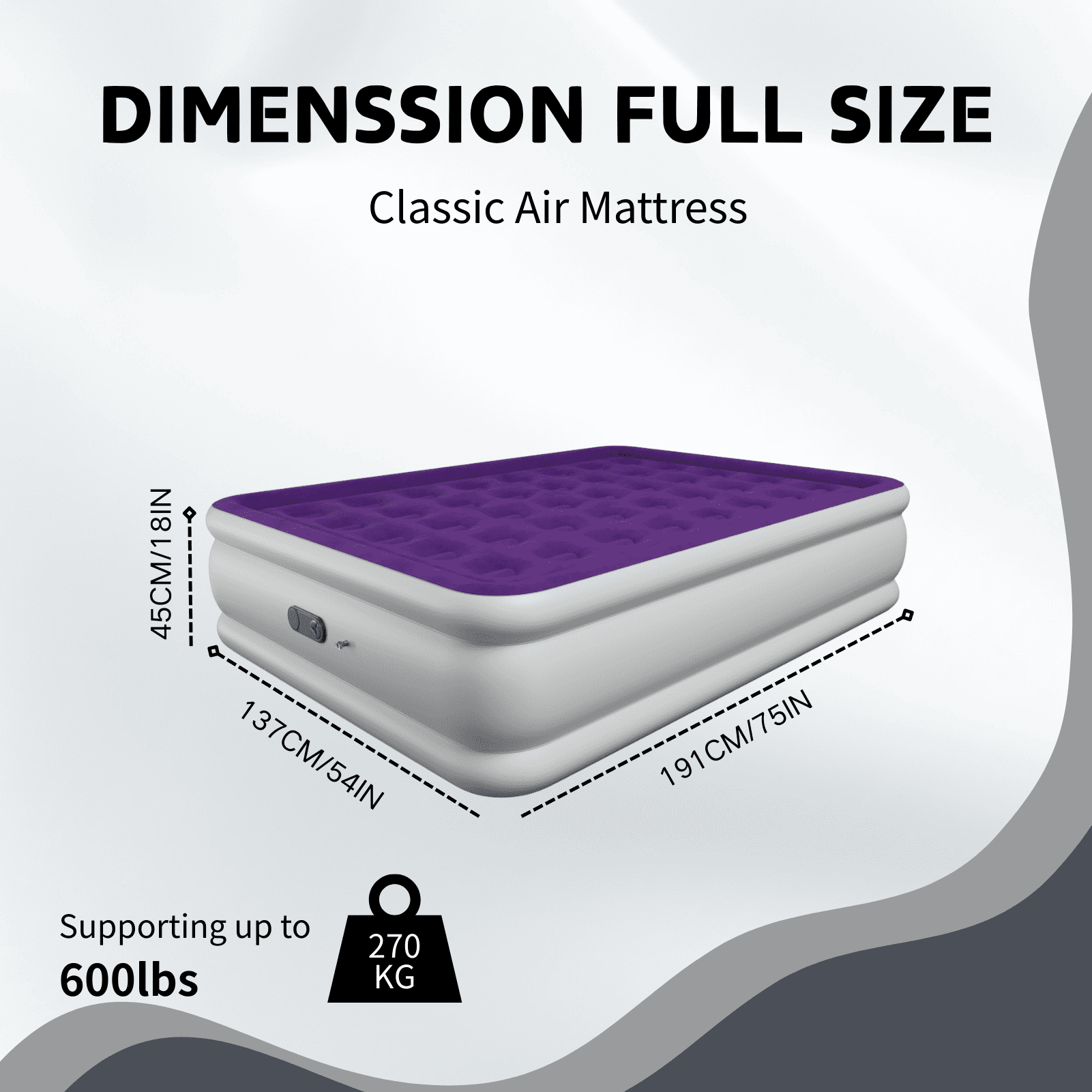 Full 18" Top Flocking Air Mattress with Built-in Pump Raised Comfort,Fast Inflation/Deflation Foldable Portable Air Bed with Storage Bag for Home,Camping,Guests Purple