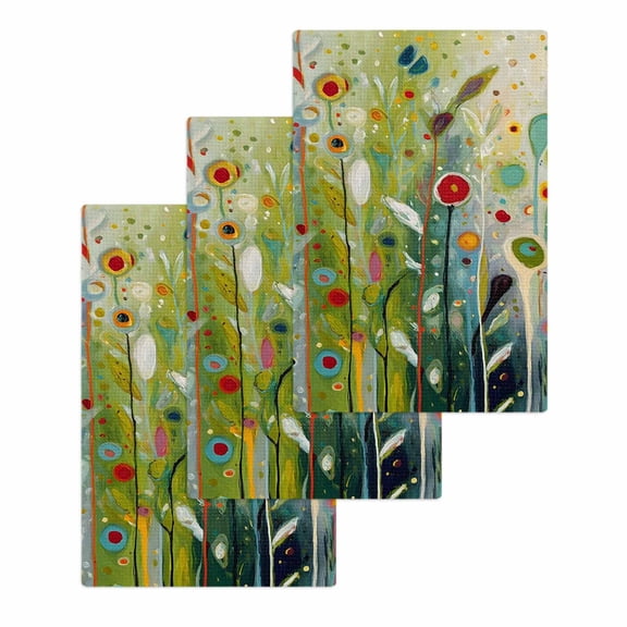 Colorful Wildflowers Kitchen Dish Towels for Drying Dishes Set of 3, Country Botanical Flowers Dots Waffle Weave Microfiber Hand Tea Bathroom Towels Quick Dry & Absorbent Towel 15.7x23.6