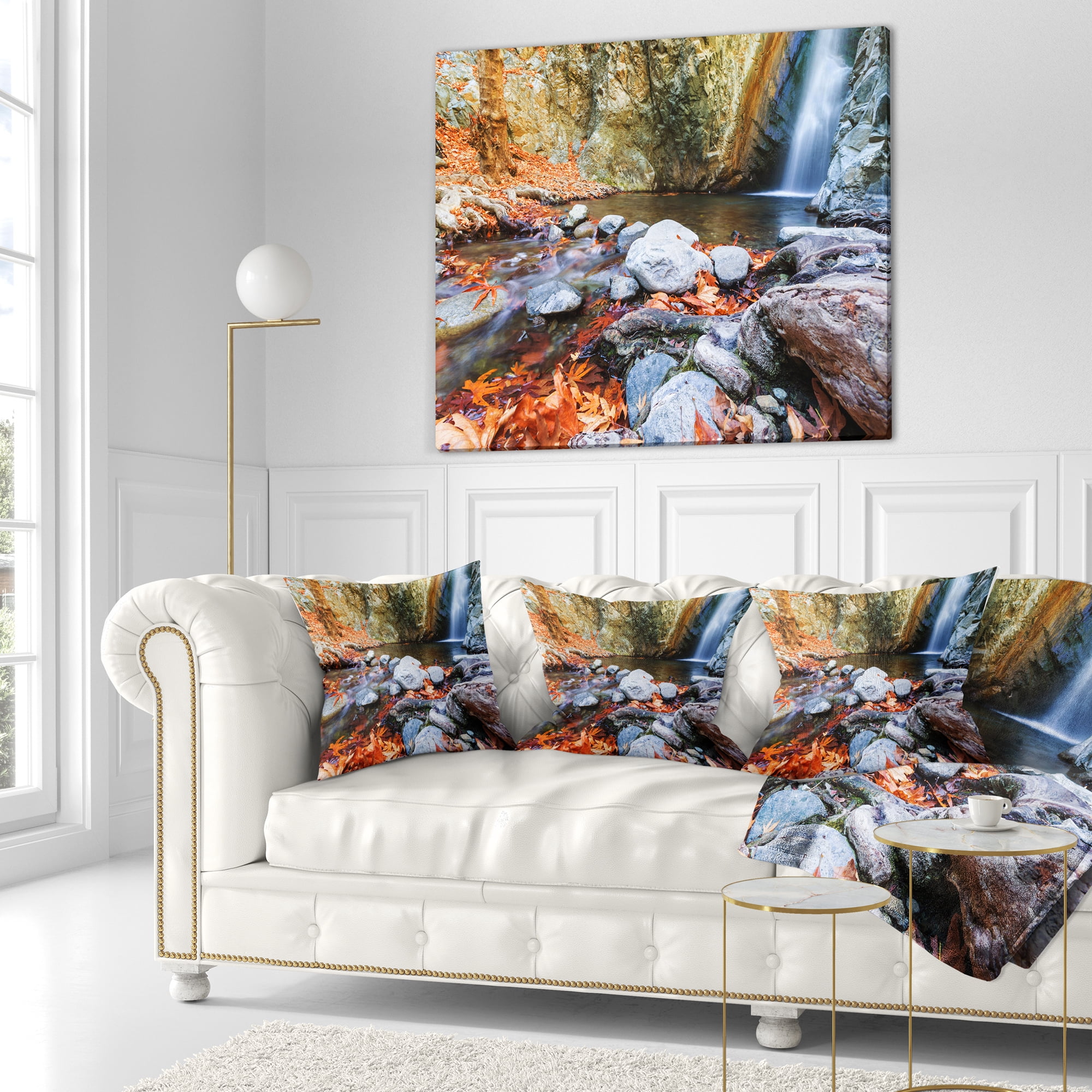 Designart Beautiful Serenity Waterfall in Cyprus - Landscape Wall Throw Pillow - 18x18