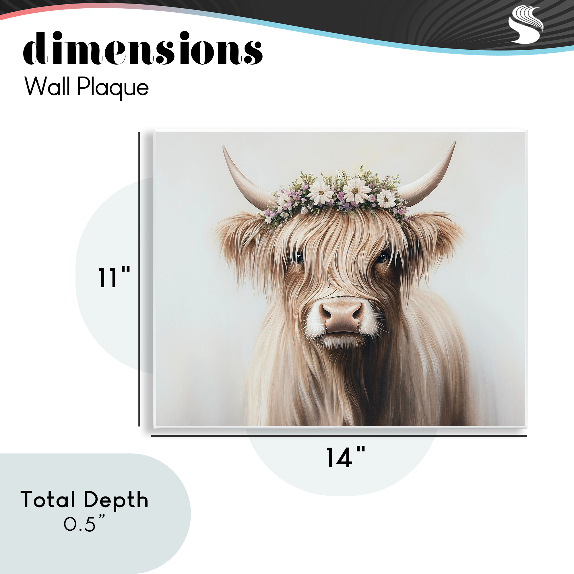 Shaggy Cattle Floral Crown Wall Plaque Art, design by Shawna Stewart