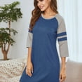 thumbnail image 2 of Upgraded Women Summer Mid-Sleeve Nightshirt Classic Crew Neck Color Block Sleepwear Sleep Dress,Soft Casual Pajamas Dress Tunic Nightgown Loungwear Loose Comfy NightShirts,S-2XL Blue, 2 of 7