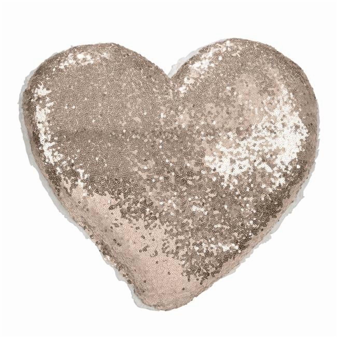 Saro Lifestyle Glittery Sequin With Sherpa Trim Poly Filled Throw Pillow Champagne Heart Small