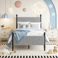 thumbnail image 2 of Twin Size Upholstered Bed Frame with Velvet Headboard, Soft Corduroy Fabric Platform Bed with Wooden Slats Support, No Box Spring Needed, Grey, 2 of 6