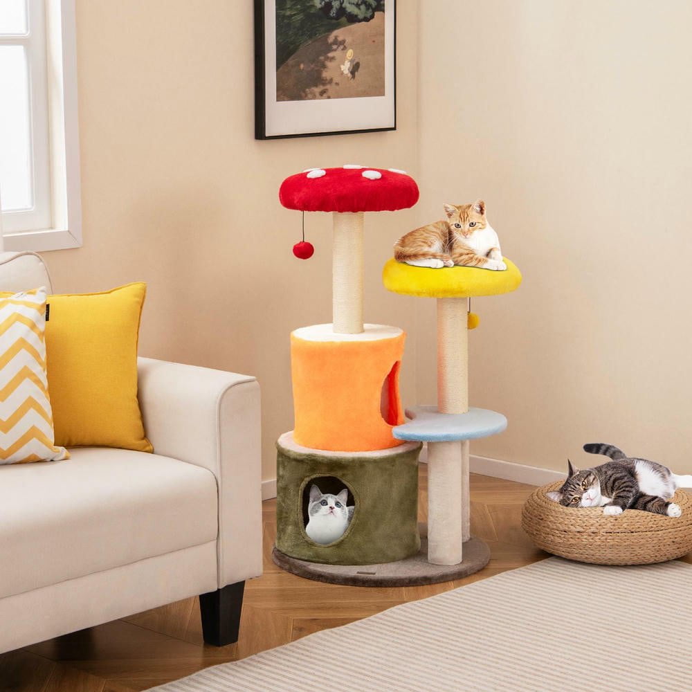 Resenkose 43-Inch Tall Cute Cat Tree with 2 Spacious Condos and Soft Padded Platforms for Kitten Comfort, Multicolor​