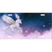 Offset Unicorn in Clouds License Plate