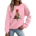 thumbnail image 2 of Guzom Womens Pink Christmas Tree Patchwork Sweatshirt - 100% Polyester Long Sleeve Crew Neck, with Bow & Star, Relaxed Fit (XS-XL),Size M, 2 of 5