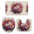 thumbnail image 2 of Red Rose Bathroom Rugs Set Spring Pink Purple Flower Floral Watercolor Linen Texture Non Slip Absorbent Soft Bath Mats 3 Piece Set with Bathroom Rug, U-Shaped Floor Mat, Toilet Seat Cover Small Size, 2 of 9
