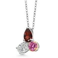 thumbnail image 2 of 925 Silver and 10K Yellow Gold Red Garnet and Lab Grown Diamond and Pink Moissanite 3 Stone Pendant Necklace for Women | 2.51 Cttw | Pear Shape 8X6MM | Oval 7X5MM | Round 5MM | with 18 inch Chain, 2 of 4