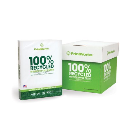 PrintWorks 100% Recycled Paper, 8.5X11, 20lb, 92 Bright, 2400ct Case ...