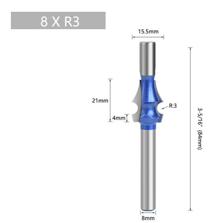 

Tungsten Carbide 8mm Router Bit Woodworking Milling Cutter With Bearing R1.5-R4