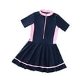 thumbnail image 2 of Xfvqtps Toddler Child Girls One Piece Swimsuit with Shorts Front Zipper Skirt Hemt Short Sleeve Sun Protection Simple Beach Rash Guard Summer Swim Shirts Bathing Suit 2-9 Years Navy, 2 of 9