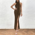 thumbnail image 4 of ClodeEU Women's Mock Neck Sleeveless Maxi Dress with Scarf,Elegant Solid Color High Split Evening Gown Coffee,Women's Plus S, 4 of 5