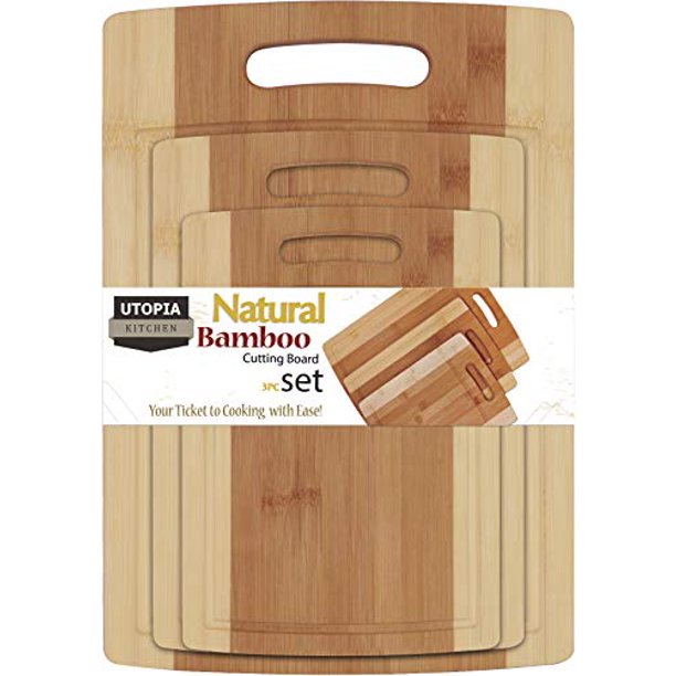 Utopia Kitchen 3 Piece Natural Organic Bamboo Cutting Boards with Juice