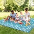 thumbnail image 5 of EastVita 9 x 18 ft(actual size) Plastic Light Blue and White Rectangular Beach Front Porches Patio Picnic RV Camping Garage Rhomb Border Modern Moroccan Area Rug, 5 of 8