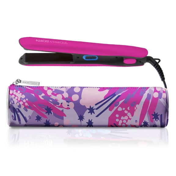 Almost Famous Fierce Glam Flat Iron Hair Straightener, Ionic, with Travel Pouch, Pink
