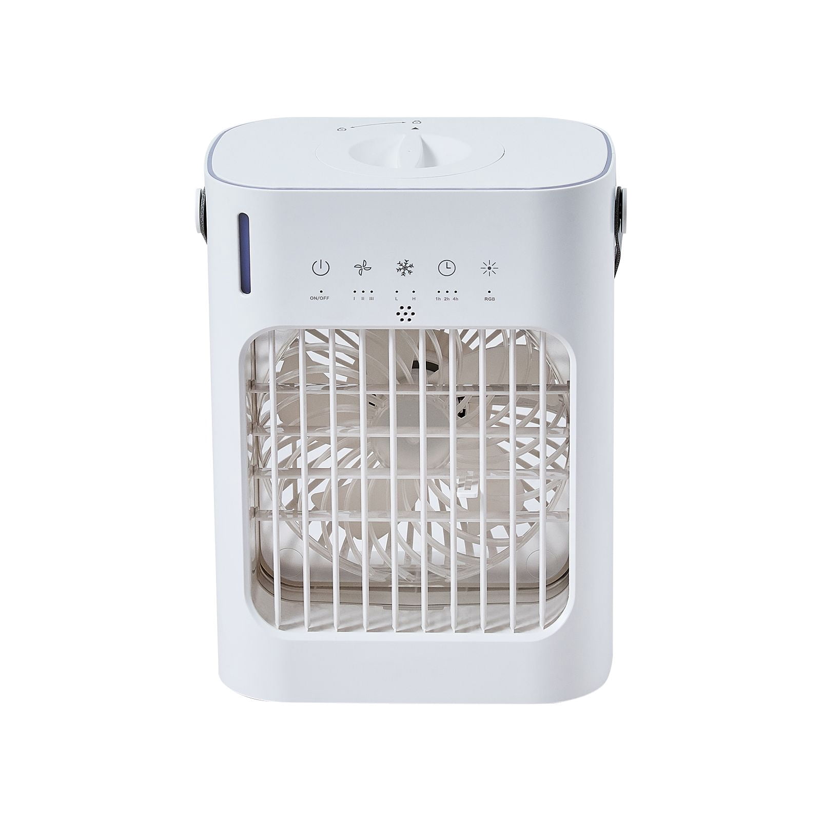 Portable Air Cooler 4-in-1, Fan/Humidifier/Air Cooler/Ambient Lighting, 3 Speeds, 700ml Tank with Ice Cube Support, 0-7H Timer, Low Noise for Home Office Camping