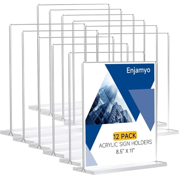Acrylic Sign Holder 8.5 x 11,Vertical Double-Sided Acrylic Stands for Display,T Shape Clear Table Sign Stands,Menu Flyer Holder Desktop Display Stand for Home Restaurants Offices Store(12 Pack)