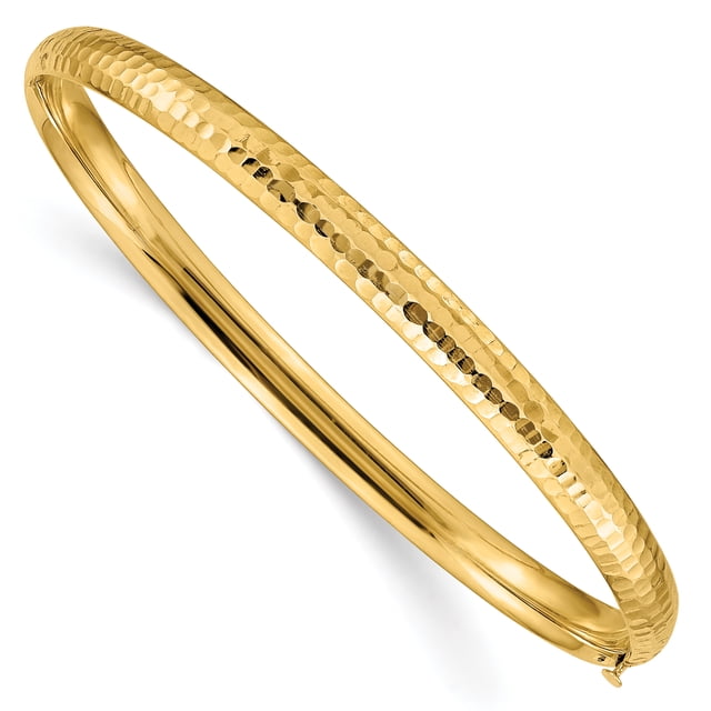 14K Yellow Gold 3/16 Fancy Hammered Hinged Bangle Bracelet