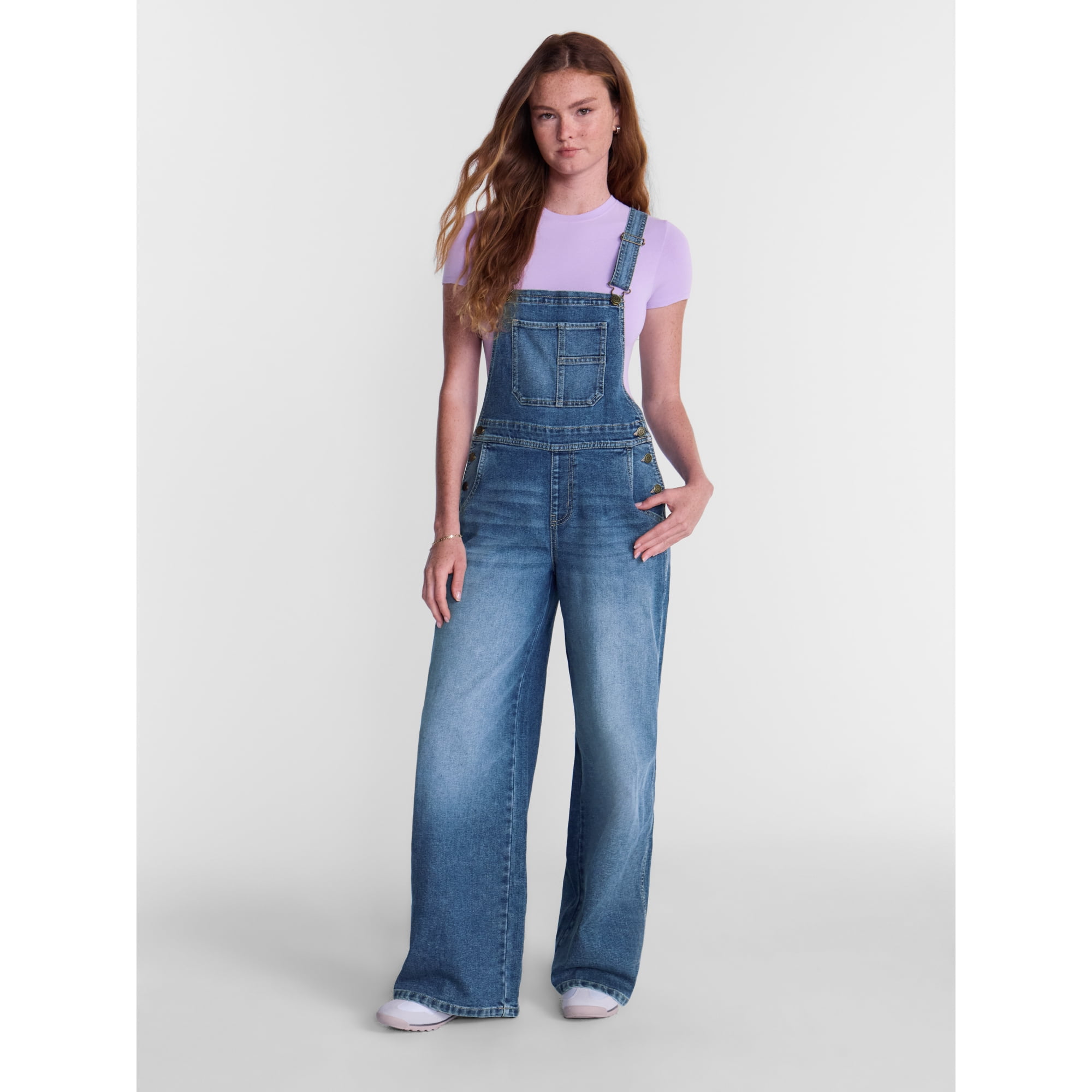 No Boundaries Wide Leg Baggy Overalls, Women's XXS-XXL