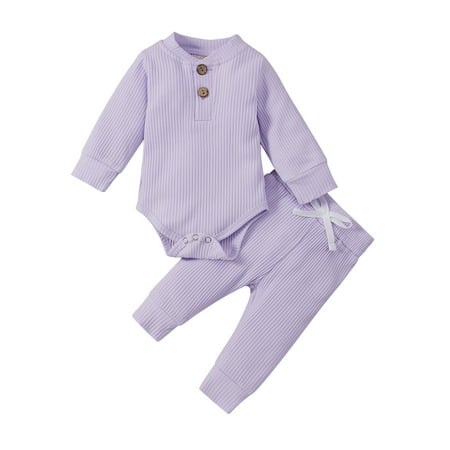

One Opening Baby Clothes Set O-neck Jumpsuit Elastic Waist Trousers