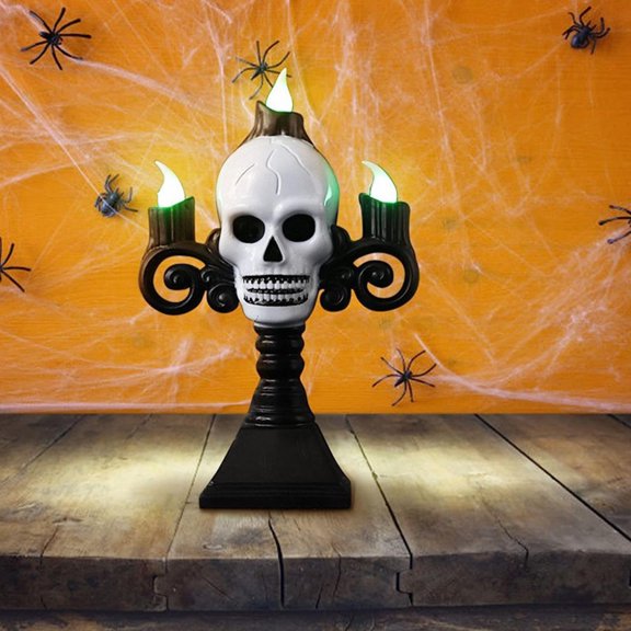 Opvise Ornaments Halloween Skeleton Ghost Festival Lights Spooky Skull Sign with Green LED Lights Skull