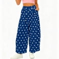 thumbnail image 2 of Women's Polka Dot High‑Waist Wide‑Leg Pants Elastic Drawstring Waist Casual Long Trousers with Side Pockets Blue XXL(XXL), 2 of 6