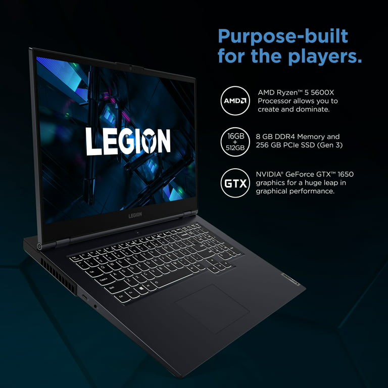 Lenovo Legion 5, 17.3, AMD Ryzen 5 5600H, NVIDIA GeForce GTX 1650, 8GB,  256GB NVMe TLC SSD, Windows 11 Home, Phantom Blue, 82K00045US 