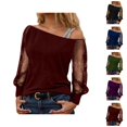 thumbnail image 1 of Sparkle Tops for Women 2026 Spring Fashionable Y2K Long Sleeve Off Shoulder Mesh T Shirts Going out Tops Rave Outfit, 1 of 4