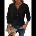 thumbnail image 3 of Sudadera Informal de Punto Gofre para Mujer 2025, Suéter de Cuello en V con Botones Extragrandes y Capucha con Cordón. Negro XL, 3 of 7