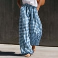 thumbnail image 2 of LUVDA Gingham Wide-Leg Pants for Women Elastic High Waist with Pockets Lightweight Flowy Trousers for Casual & Boho Style, 2 of 6