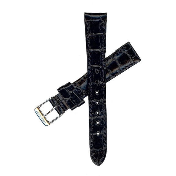 Black, Crocodile Grain Strap, 16mm, Regular Length, Silver Tone Buckle.  22208