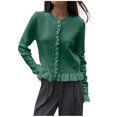 thumbnail image 3 of gbyLJF Womens Ruffer Sweater Cardigan Button Down Long Sleeve Crew Neck Cropped Knitted Tops Green, 3 of 6