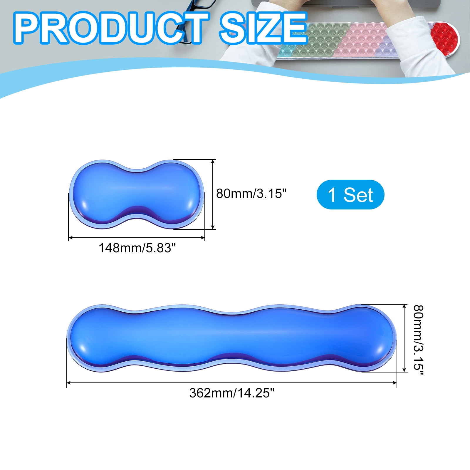 Uxcell Gel Wrist Rest, Gel Mouse Pad Mouse Wrist Support for Keyboard and Mouse Ergonomic,Pad Set Blue