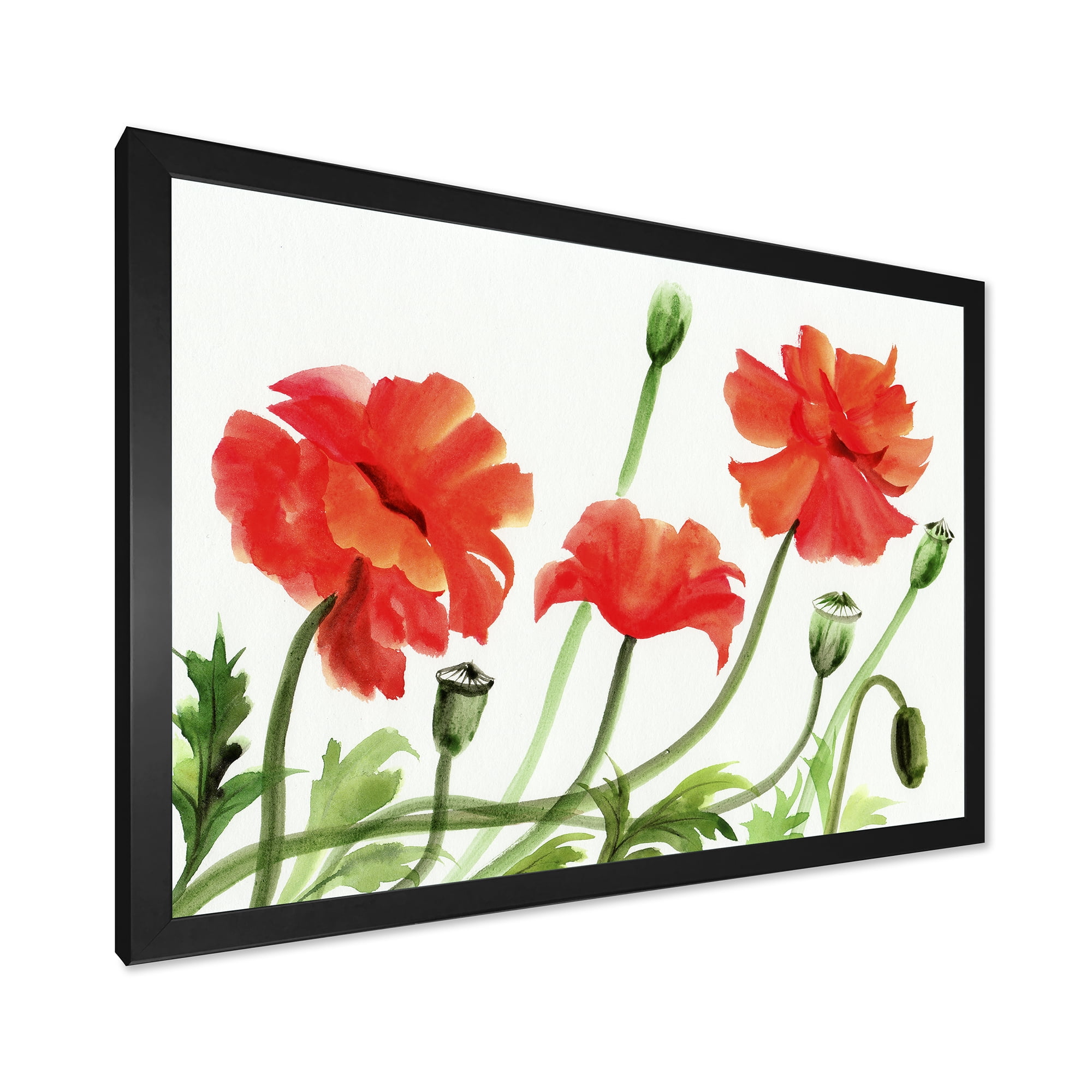 Designart 'Ancient Red Poppies III' Traditional Framed Art Print