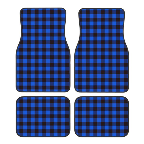 Fotbe Buffalo Plaid Blue Black Juego de 4 Tapetes para Auto con Estampado – Alfombrillas de Goma Reforzada, Diseño Antideslizante, Protección para Todo el Año – Vehículos, Autos, Camionetas y SUVs