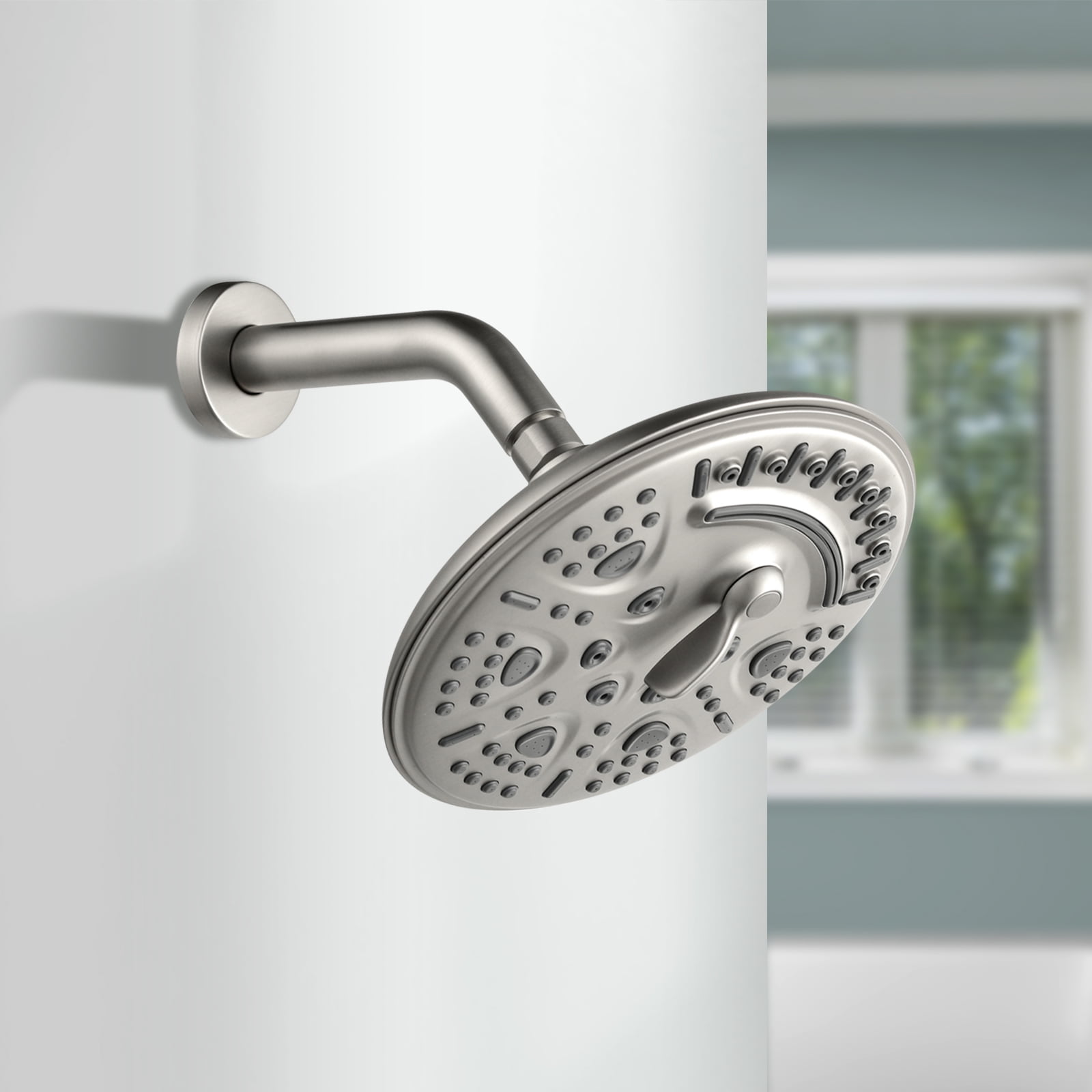 Cobbe 8-Inch Single Handle Bathroom Rain Shower Head Set with 6-Spray Patterns ABS Rainshower Showerhead Brushed Nickel