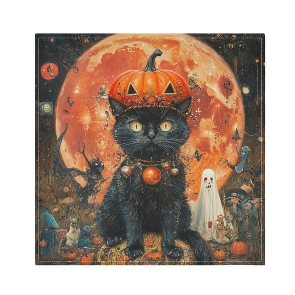 Qxltty Pumpkin Element Black Cat Napkins 20×20in Perfect for Parties Dinners Weddings Cocktail Housewarming Cloth Napkins Set of 6