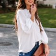 thumbnail image 4 of Blouse en Lin à Manches Longues Col en V Unie pour Femmes, 4 of 6