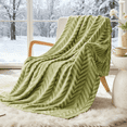 thumbnail image 2 of Whale Flotilla Soft Flannel Fleece Lightweight 50"x60" Throw Blanket, Brushed Chevron Design Fluffy Plush Cozy Blanket for All Seasons, Olive Green, 2 of 8