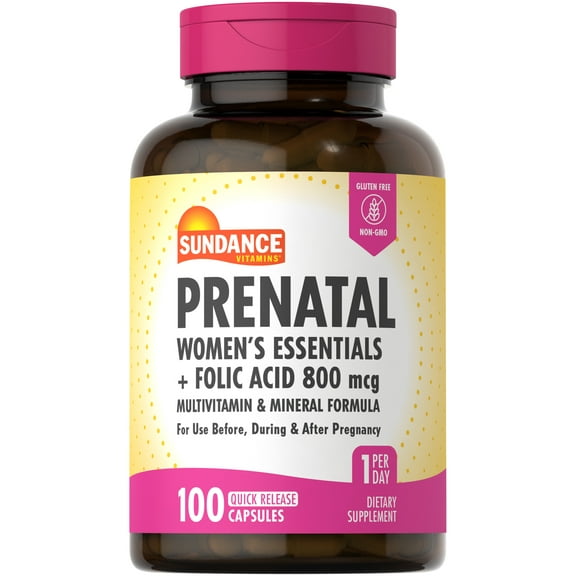Prenatal Multivitamin and Mineral Formula | 100 Quick Release Capsules | With Folic Acid 800 mcg | Non-GMO, Gluten Free Supplement for Women | By Sundance