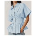 thumbnail image 4 of Camisas A Rayas con Botones para Mujer, Blusa Plisada de Corta Corsé, Informal, Verano. Azules M, 4 of 8