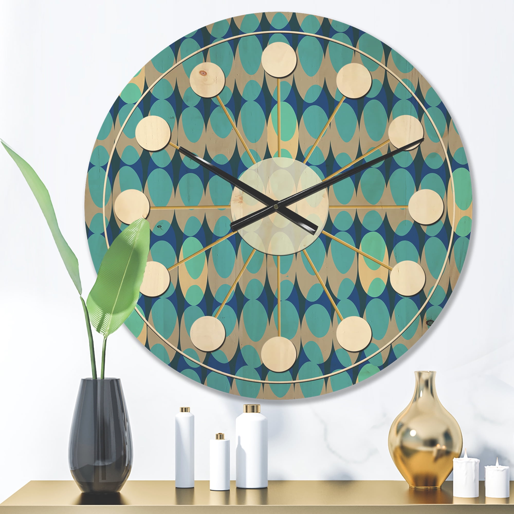 Designart 'Abstract Retro Design XV' Mid-Century Modern Wood Wall Clock