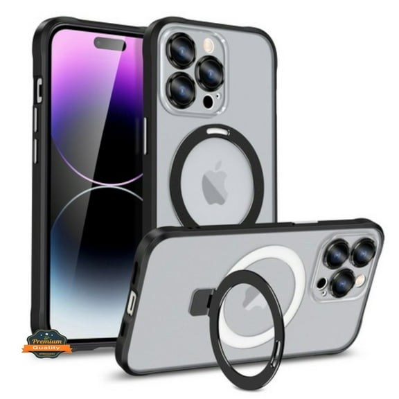 Phone Case for Apple iPhone 15 Pro (6.1") Invisible Stand Circle Ring Kickstand Clear Hybrid TPU Shockproof [Compatible with MagSafe] Cover [Black]